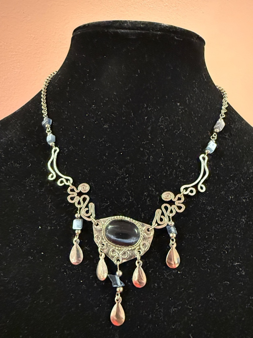 Silver-Tone Gemstone Necklace